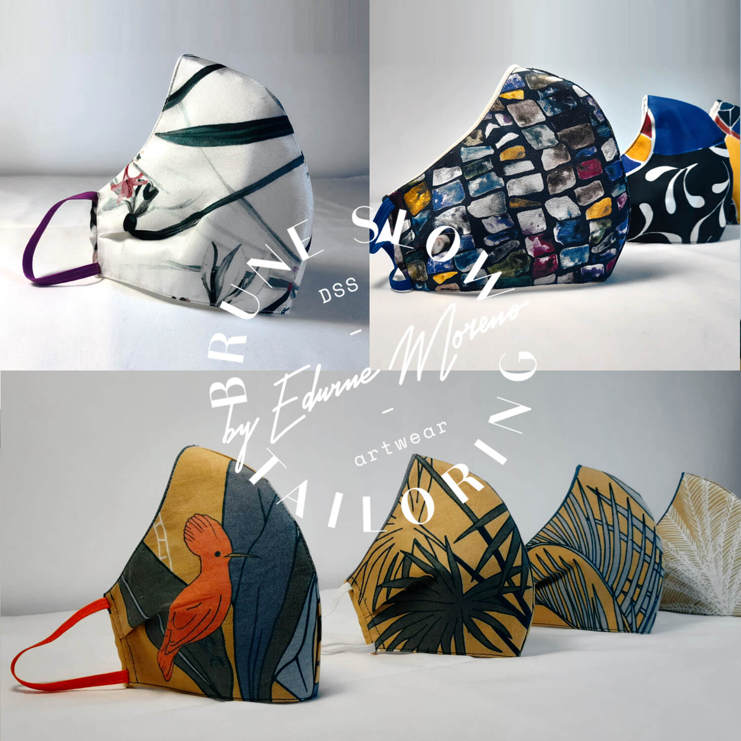 Colección de mascarillas de hechas de diferentes telas estampadas