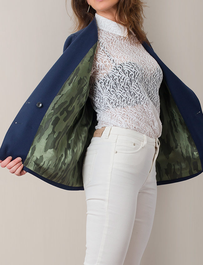 Original forro interior de blazer de estilo estampado camuflaje.